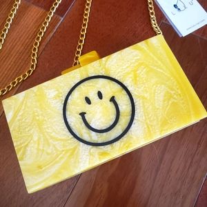 Lulu NYC Acrylic Smile Happy Face Yellow Crossbody Bag Purse NWT